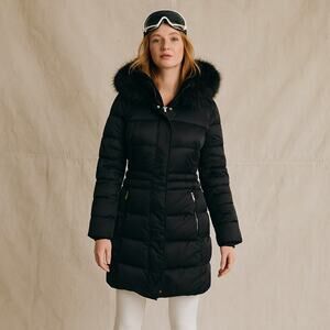 Tahari Velvet Bib Faux Fur Hooded Puffer Coat Women’s Black Winter M